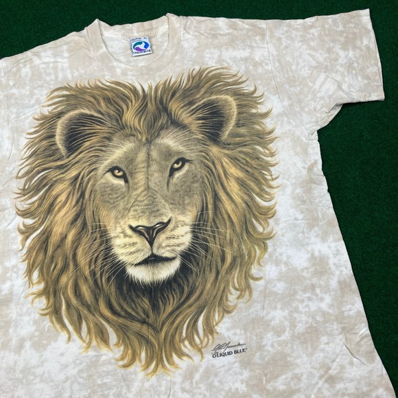 Vintage Liquid Blue Lion Shirt Mens XL Brown 1994 AOP All Over Print 90s USA Tee